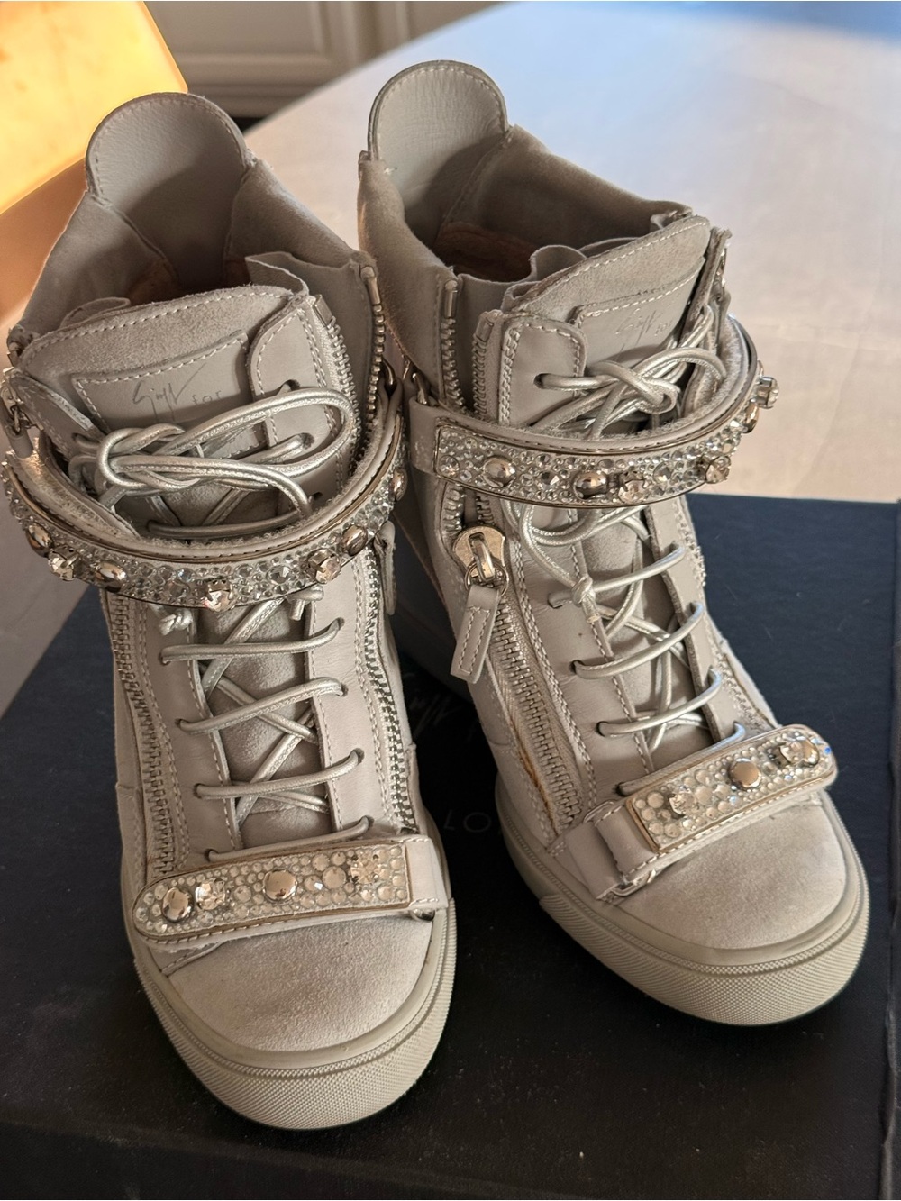 Giuseppe Zanotti by Jlo Silver Embellished High-Top Sneakers